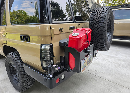 DOBINSONS REAR BAR LC 76 SERIES (542MM WING LENGTH) WITH JERRY CAN HOLDER AND SINGLE TIRE CARRIER (BW80-4133)