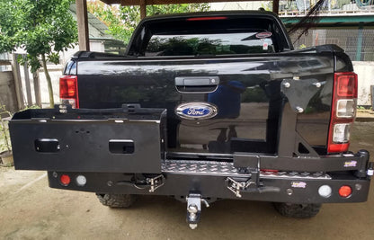 REAR BAR FORD RANGER PX 2011+ WITH SINGLE WHEEL CARRIER & DUAL JERRY CAN HOLDER (BW80-4140)